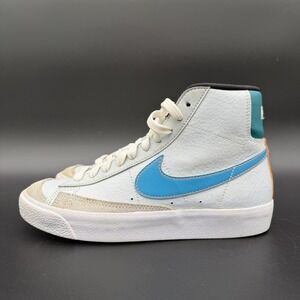 Nike Blazer Mid 77 Boys Size 4Y White Blue Athletic Leather Shoes Sneakers